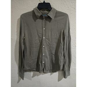 POLO RALPH LAUREN KNIT OLIVE GREEN BUTTON UP SHIRT, SIZE Petite Medium PM